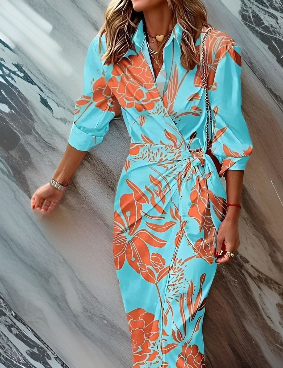 Desiree Carrington | Striped Wrap Midi Dress