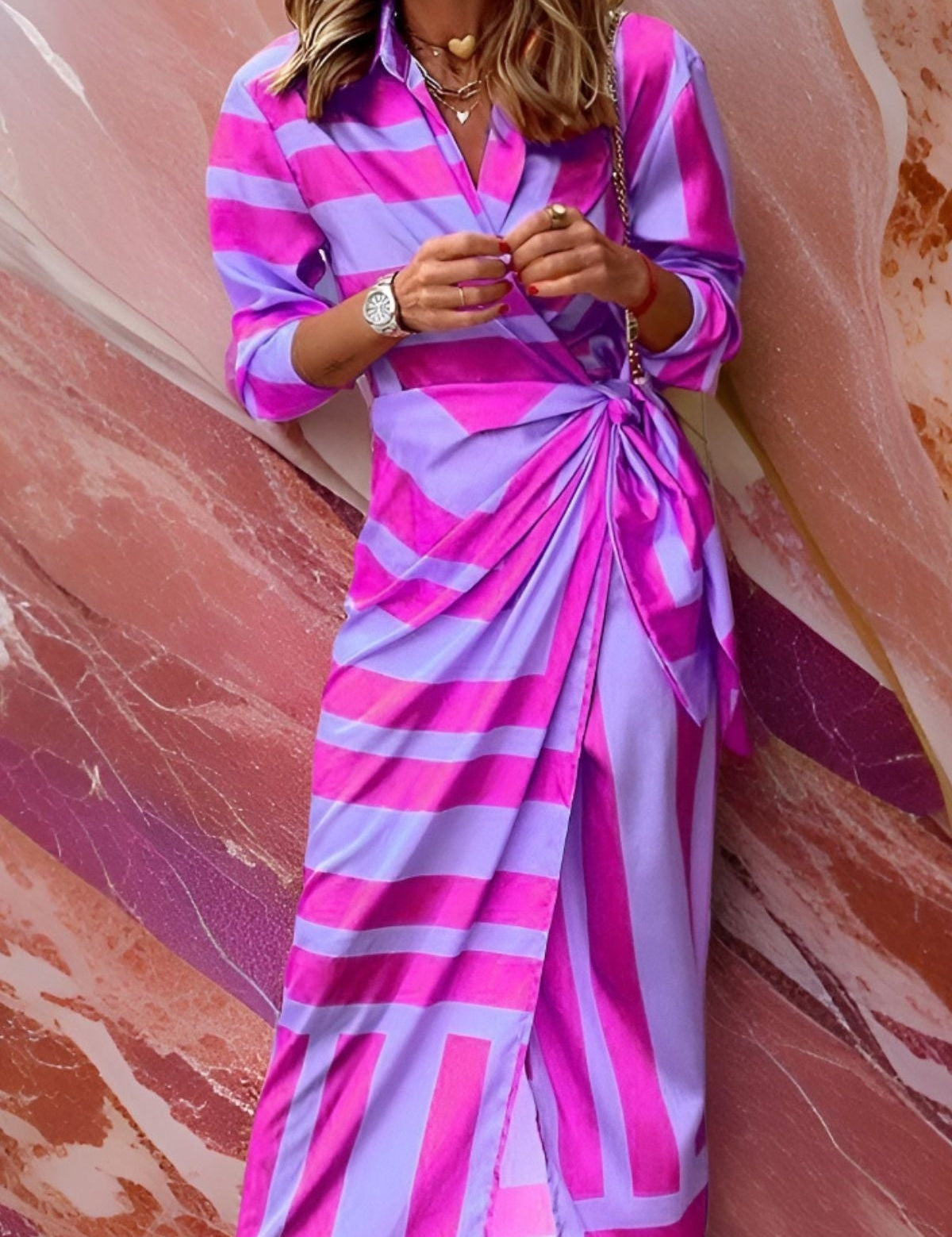 Desiree Carrington | Striped Wrap Midi Dress