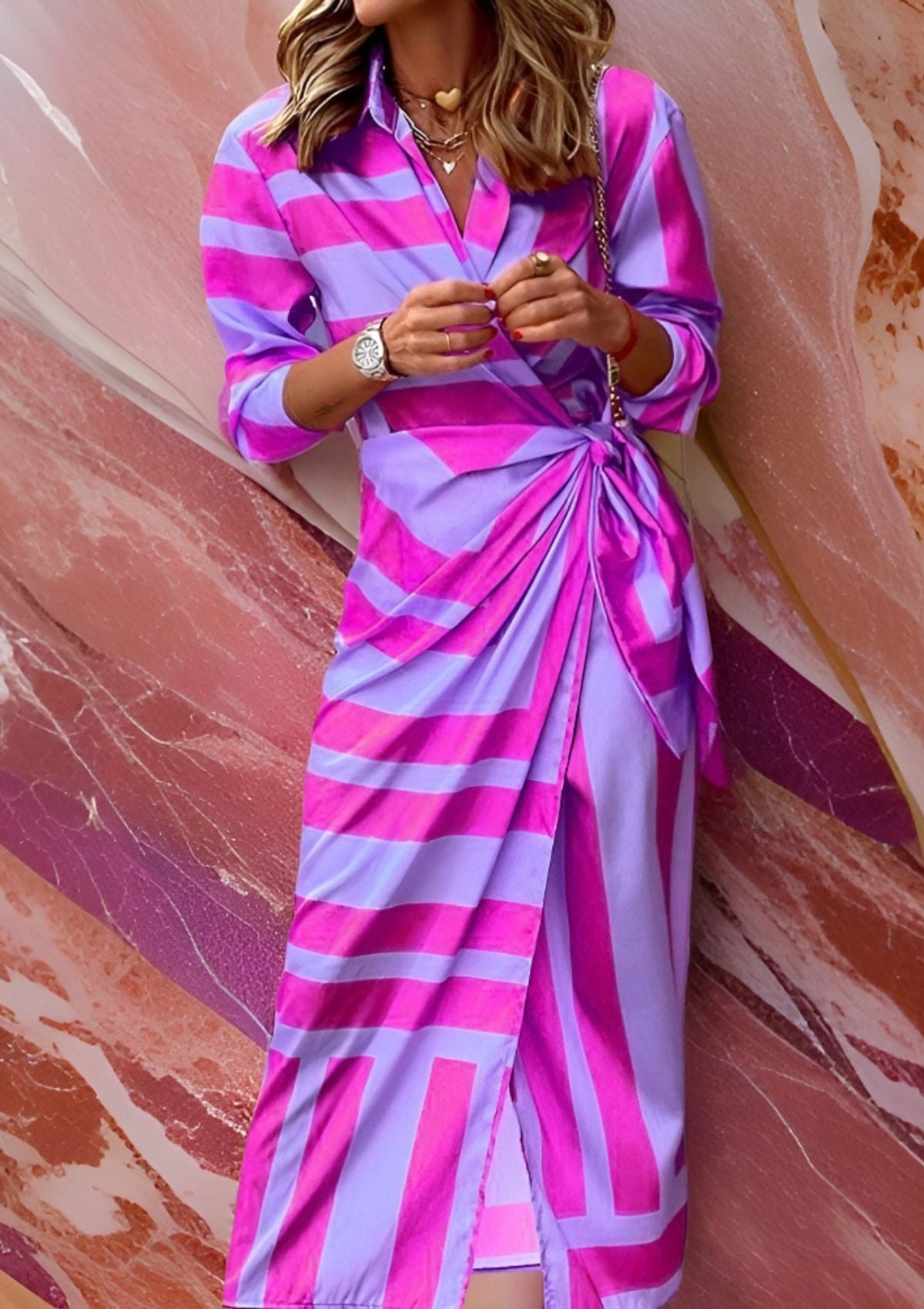 Desiree Carrington | Striped Wrap Midi Dress