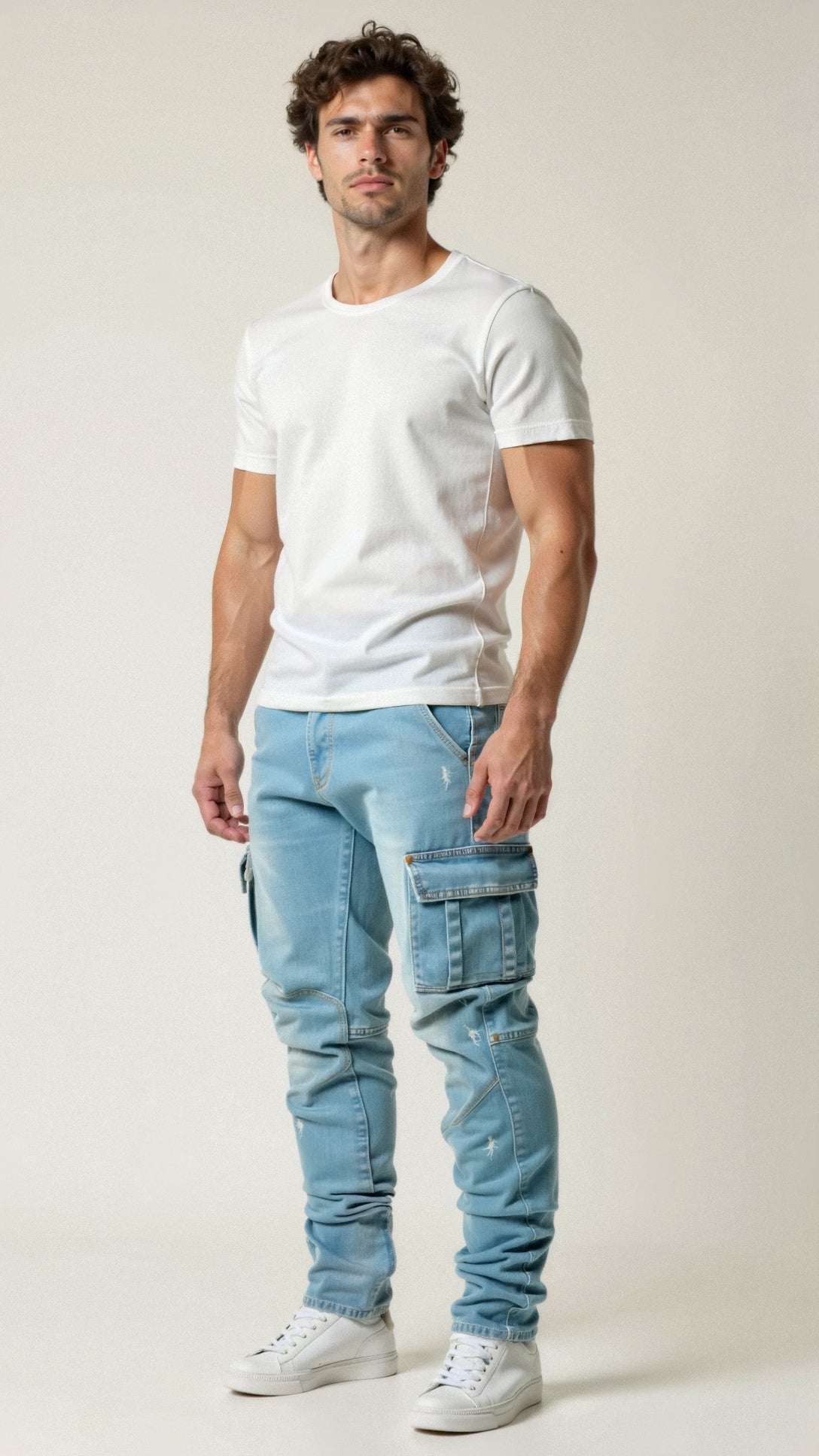 Crispin Alvareau | Men's Stretch Cargo Jeans Ice Blue Denim