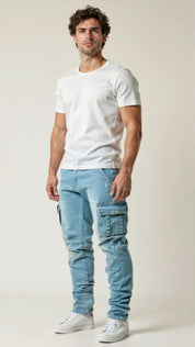 Crispin Alvareau | Men's Stretch Cargo Jeans Ice Blue Denim