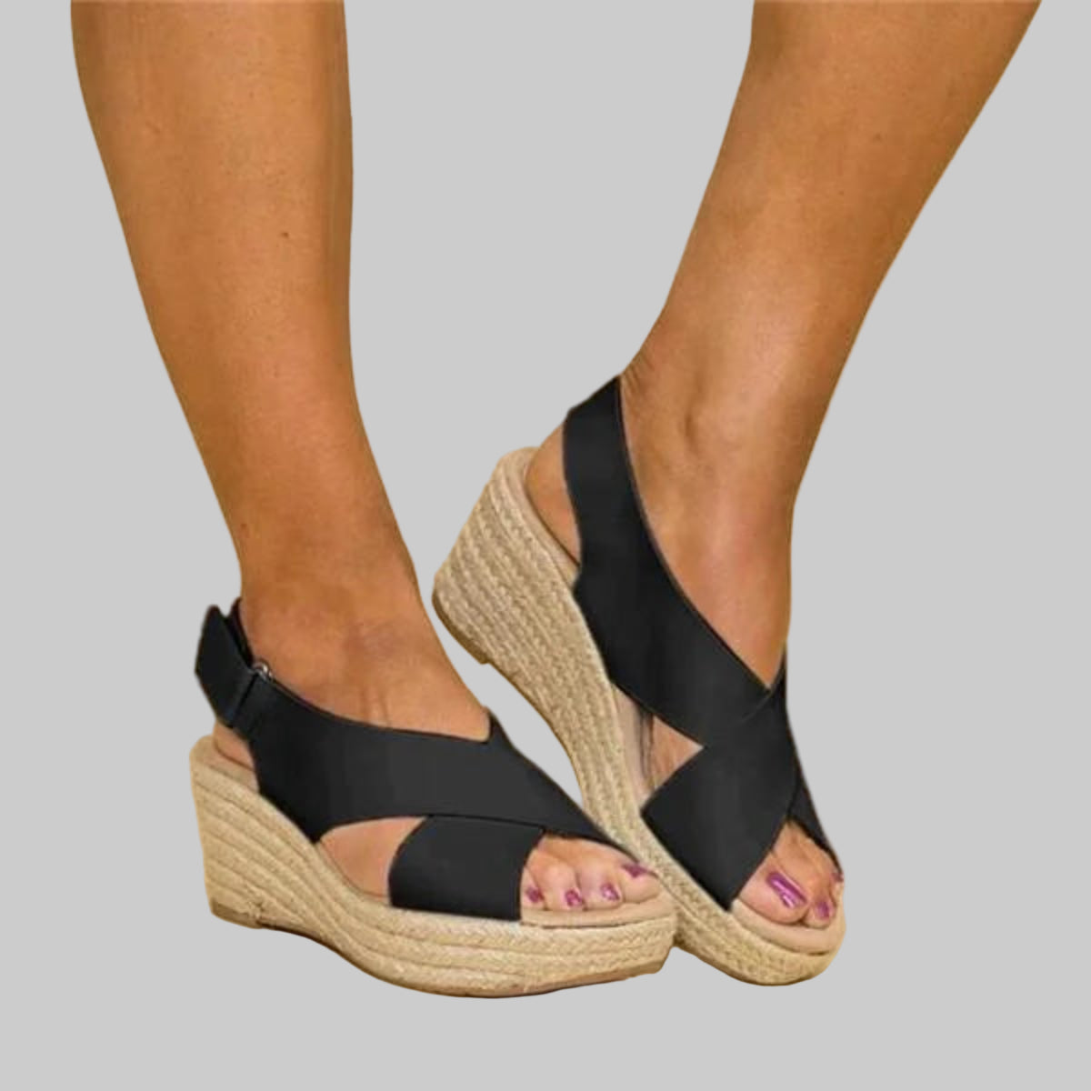 Kendra Whitfield | Cross-Strap Wedge Sandals