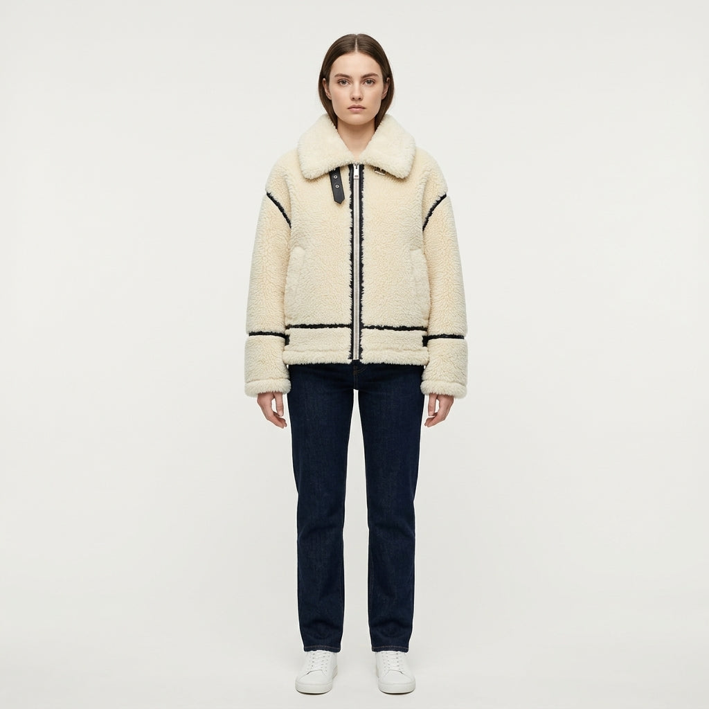 Ottilie Renshaw | Oversize teddy bunda s kontrastným lemovaním