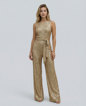 Georgiana Hill | Gold Sequin Wide-Leg Evening Jumpsuit