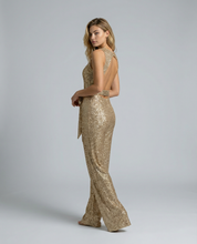 Georgiana Hill | Gold Sequin Wide-Leg Evening Jumpsuit