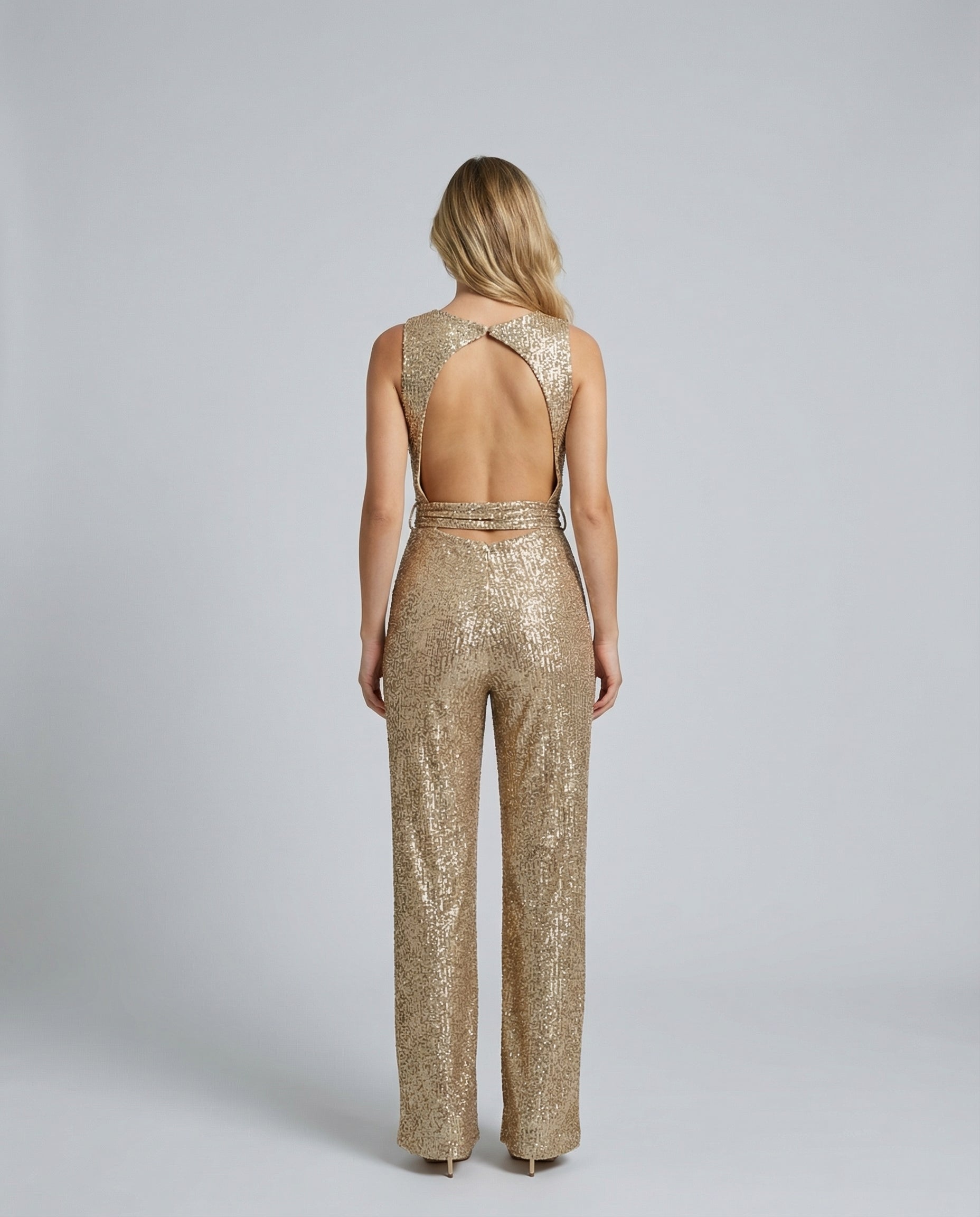 Georgiana Hill | Gold Sequin Wide-Leg Evening Jumpsuit
