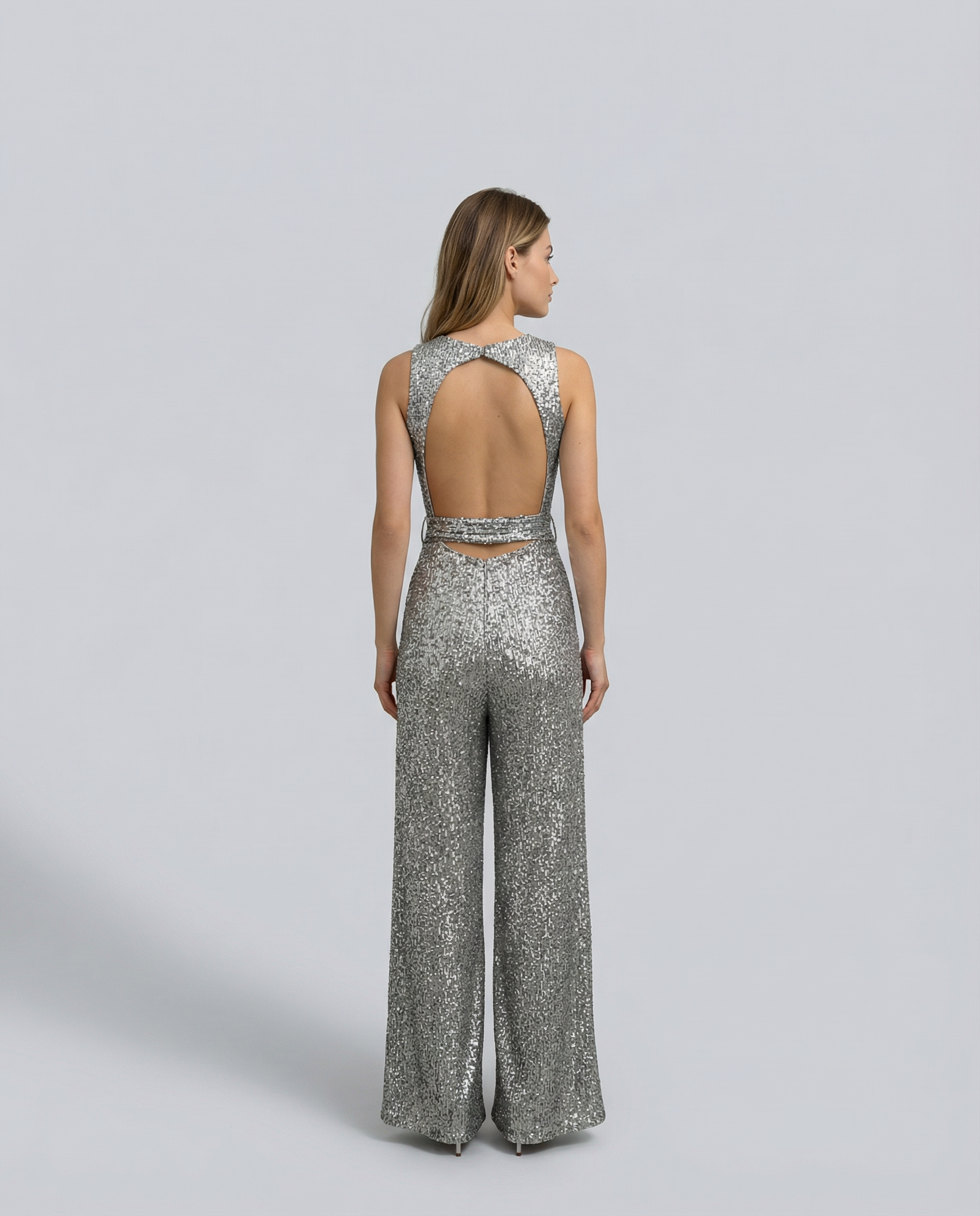 Georgiana Hill | Gold Sequin Wide-Leg Evening Jumpsuit