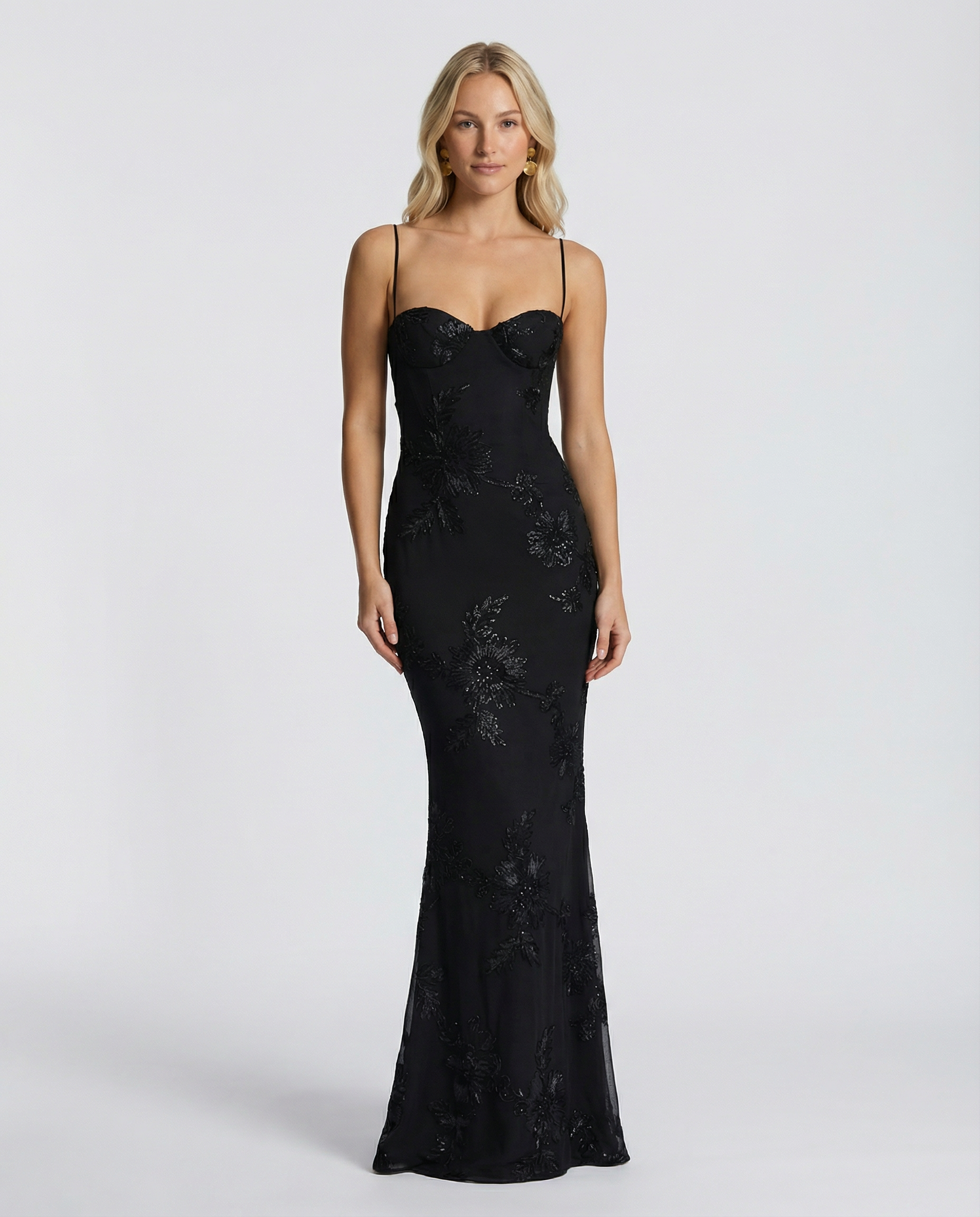 Arabella Hughes | Embroidered Mermaid Maxi Dress in Gold Champagne
