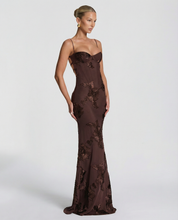 Arabella Hughes | Embroidered Mermaid Maxi Dress in Gold Champagne