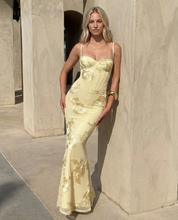 Arabella Hughes | Embroidered Mermaid Maxi Dress in Gold Champagne