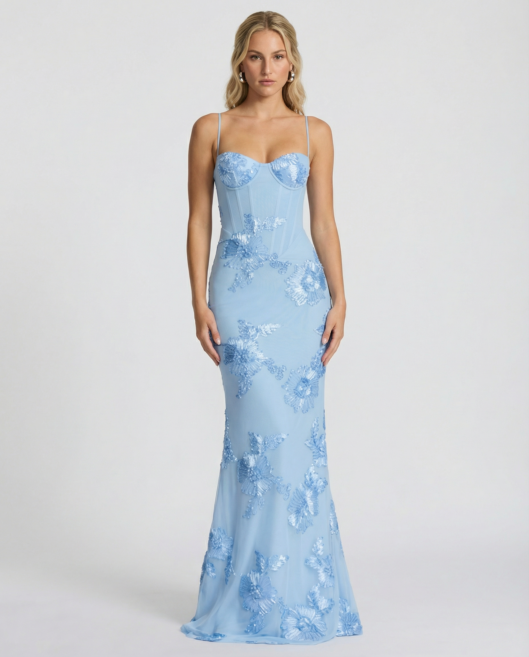Arabella Hughes | Embroidered Mermaid Maxi Dress in Gold Champagne