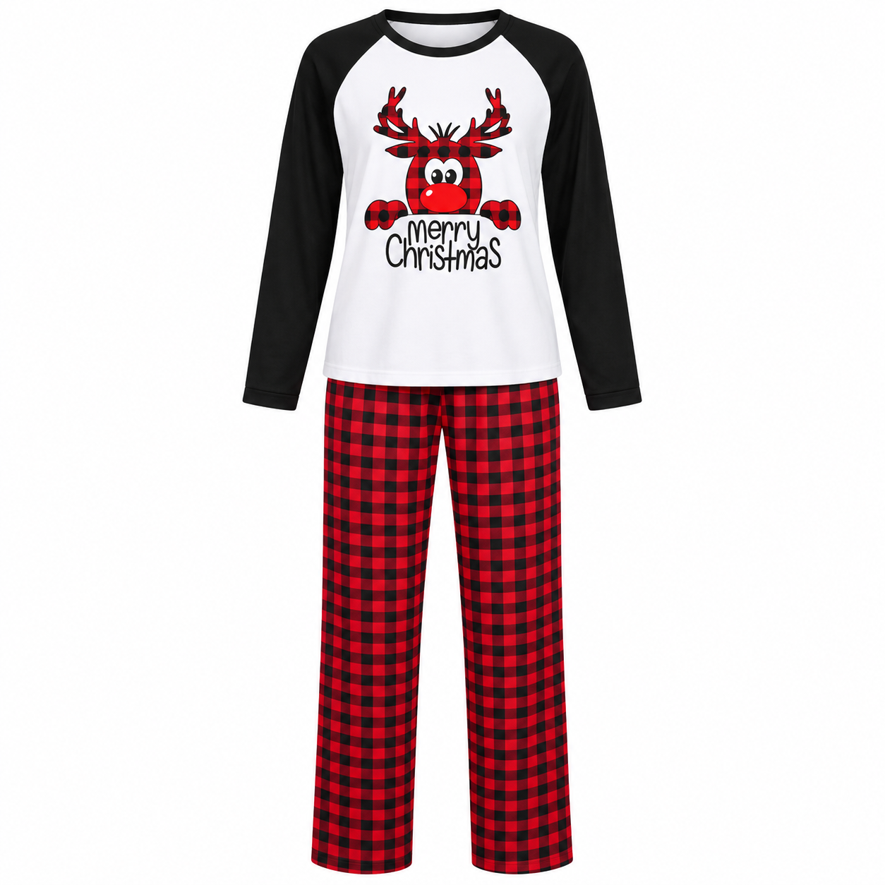 Cocoa Frost | Pyjamas de Noël rouges à carreaux et imprimé rennes pour homme et femme / unisexes