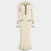 Penelope Green | Ribbed Knit Collared Midi Dress