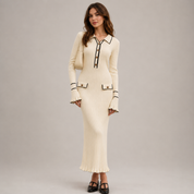 Penelope Green | Ribbed Knit Collared Midi Dress