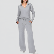 Penelope Dawson | V-neck Sweatshirt and Flared Pants Set