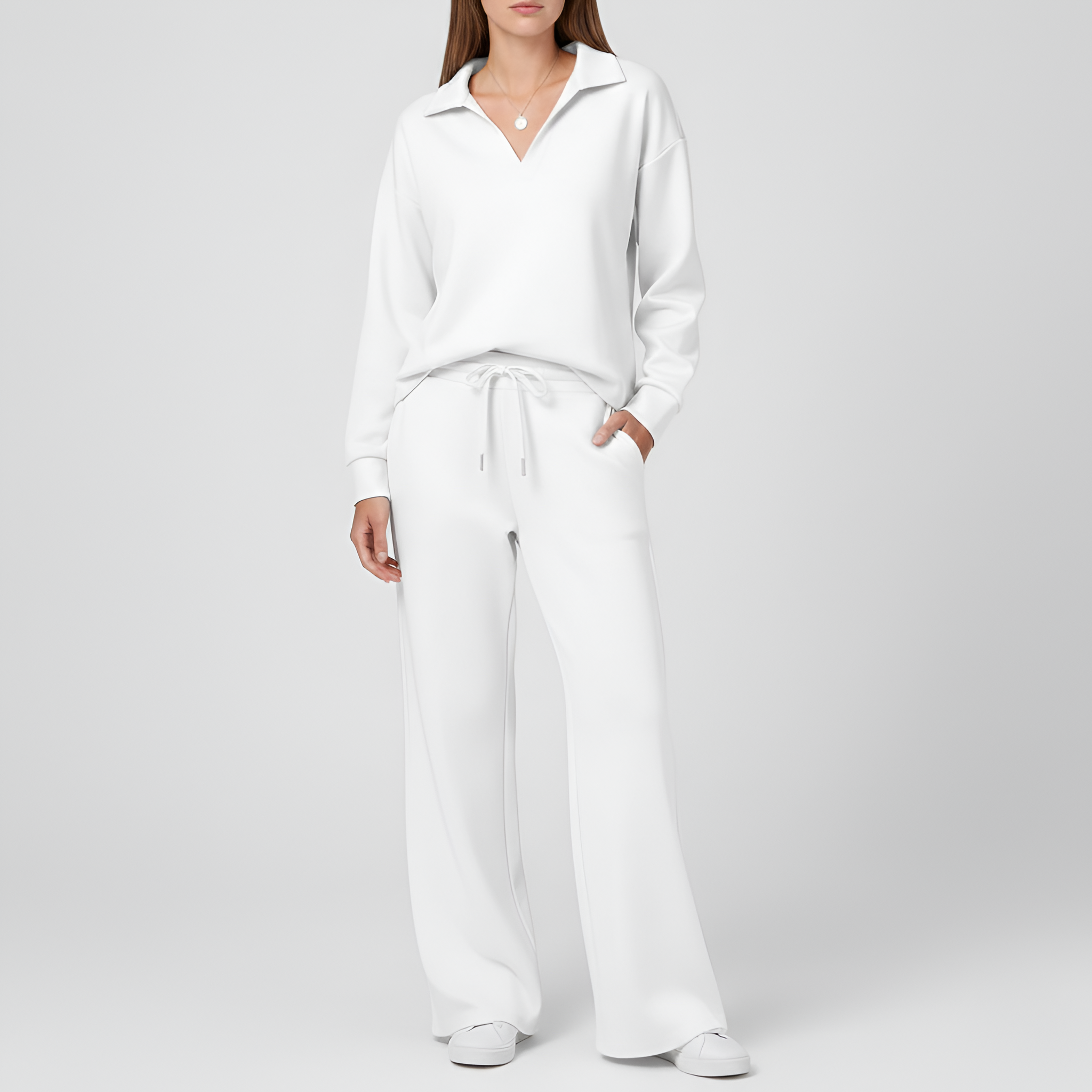 Penelope Dawson | V-neck Sweatshirt and Flared Pants Set