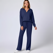 Penelope Dawson | V-neck Sweatshirt and Flared Pants Set