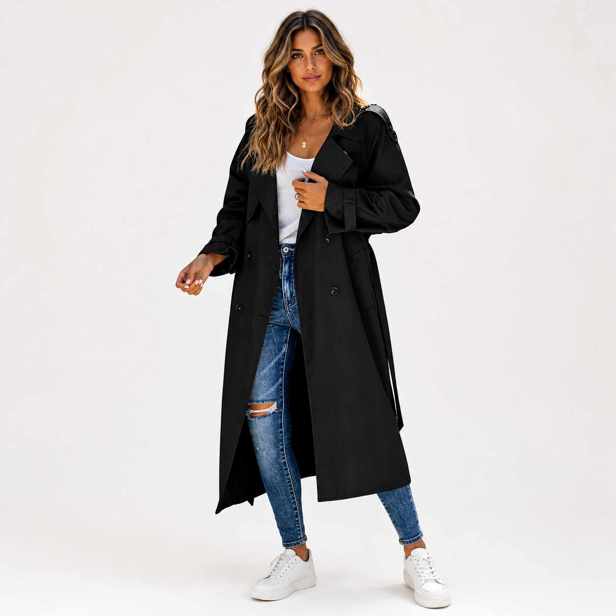 Philippa Edwards | Double-Breasted Trench Coat in Classic Black