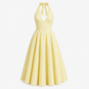 Phoebe Sutton | Halter Floral Jacquard Midi Dress in Butter Yellow