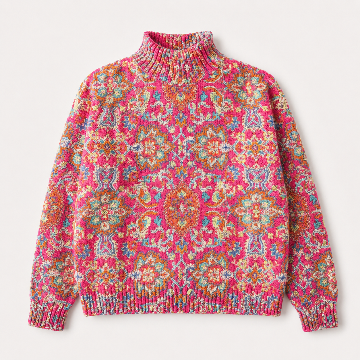 Phoebe Taylor | Pull en maille à col roulé fleuri avec imprimé botanique éclatant