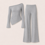 Phoebe Wentworth | Asymmetric Knit Lounge Set in Heather Grey