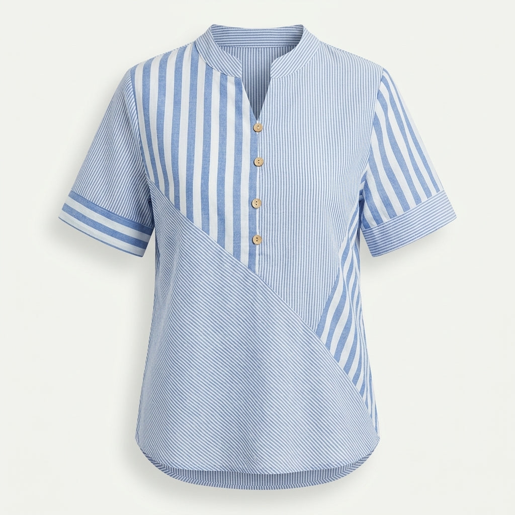 Poppy Hargreaves | Striped Linen Blouse With Button Detail