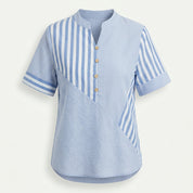 Poppy Hargreaves | Striped Linen Blouse With Button Detail