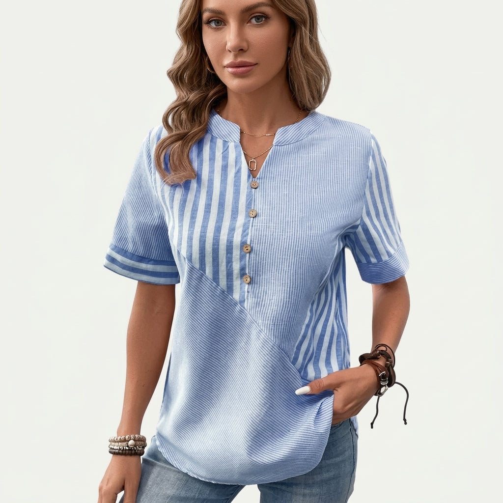 Poppy Hargreaves | Striped Linen Blouse With Button Detail
