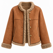 Poppy Radcliffe | Veste en daim avec bordure en fausse peau lainée