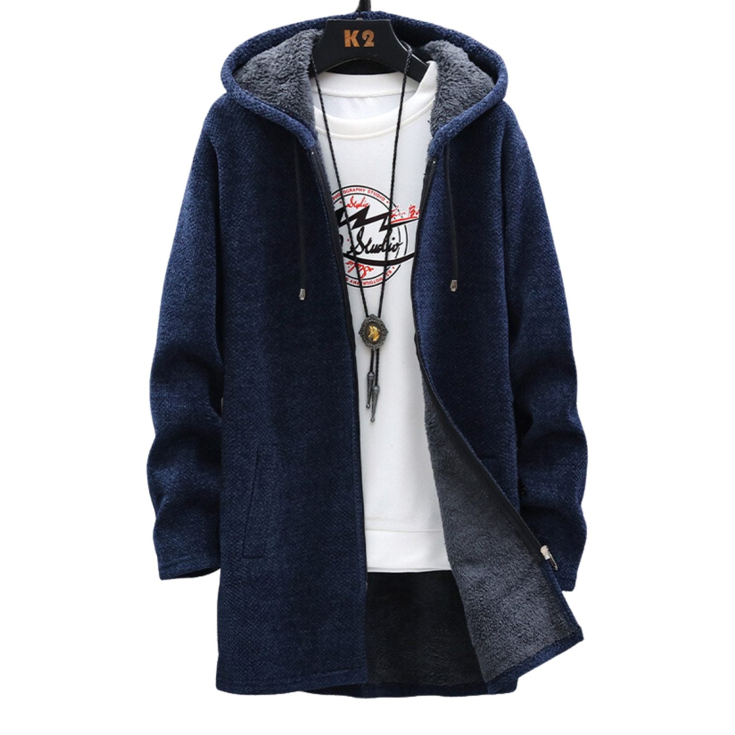 Reuben Stanhope | Longline Mens Jacket With Fleece-Lined Hood