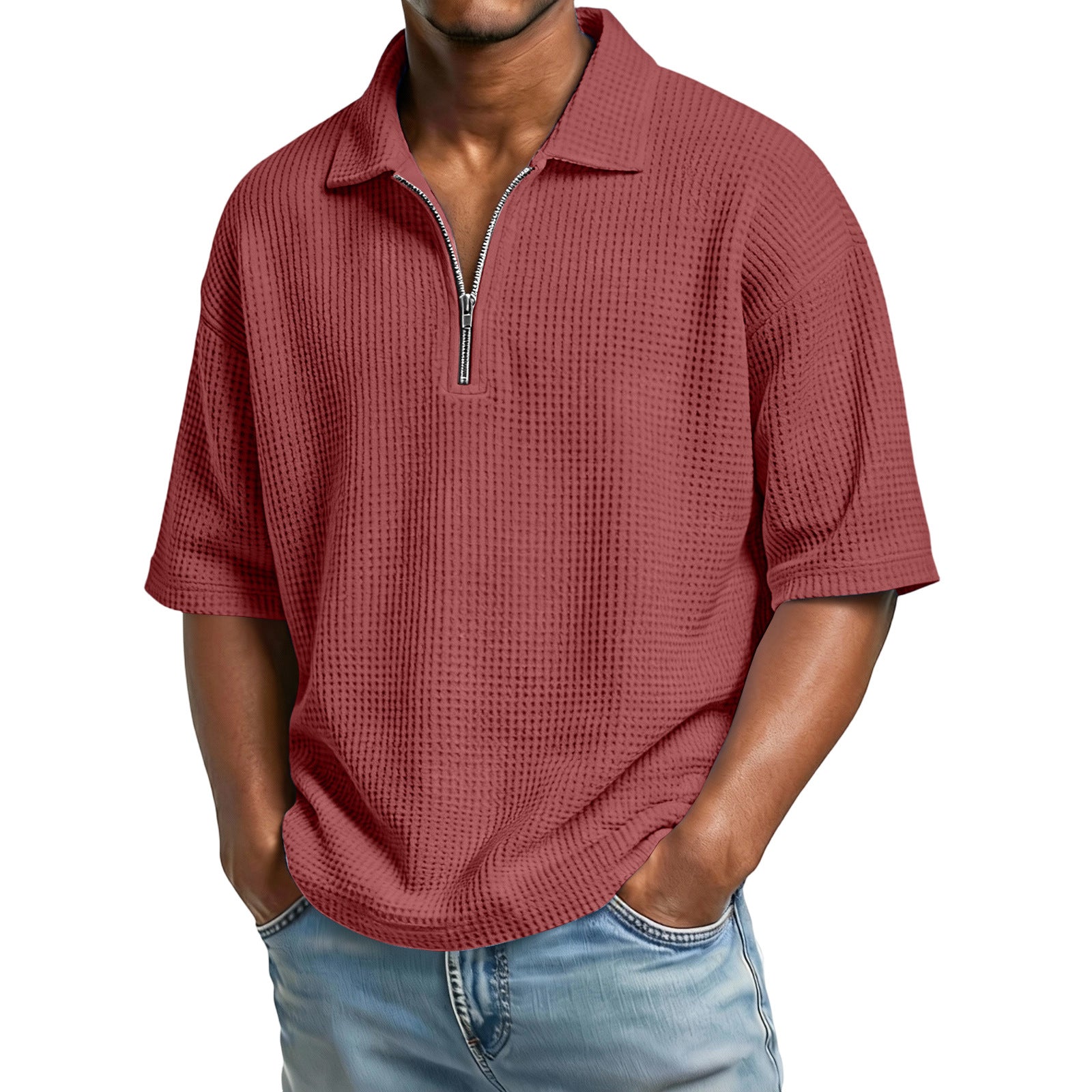 Raffaele Kensington | Textured Zip Collar Polo Shirt For Men