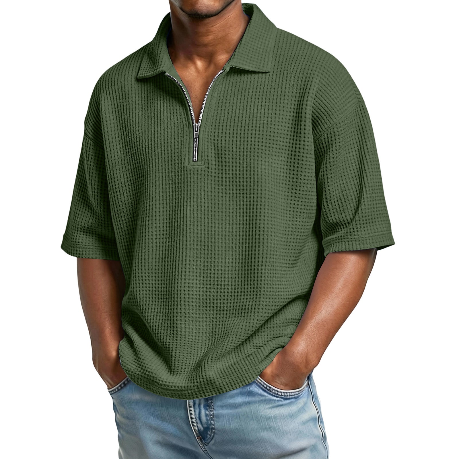 Raffaele Kensington | Textured Zip Collar Polo Shirt For Men