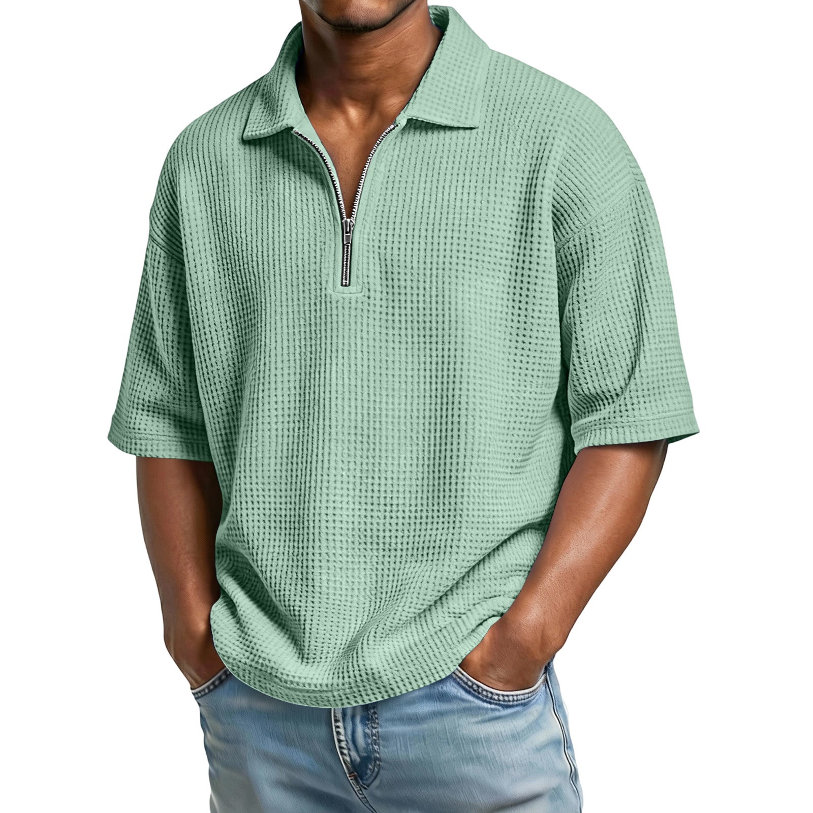 Raffaele Kensington | Textured Zip Collar Polo Shirt For Men