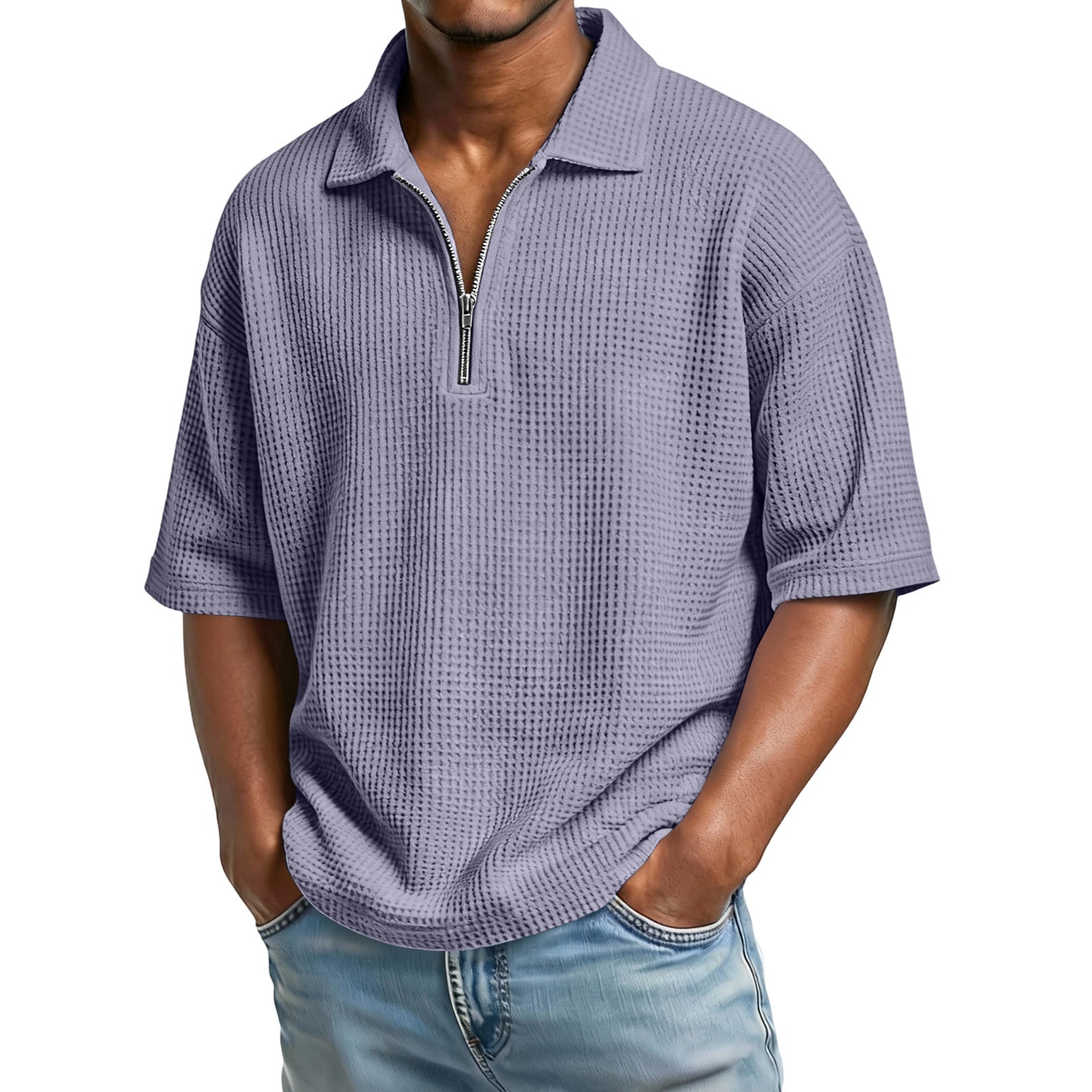 Raffaele Kensington | Textured Zip Collar Polo Shirt For Men