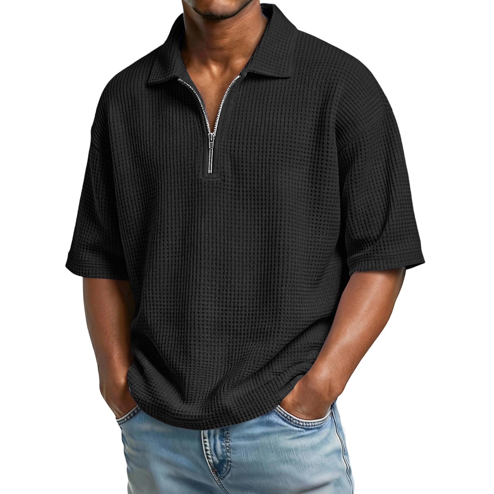 Raffaele Kensington | Textured Zip Collar Polo Shirt For Men