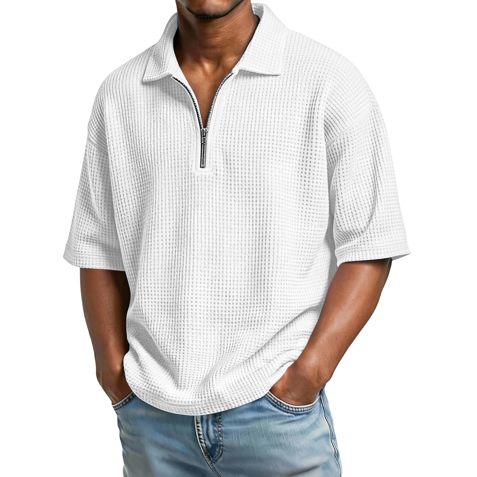 Raffaele Kensington | Textured Zip Collar Polo Shirt For Men