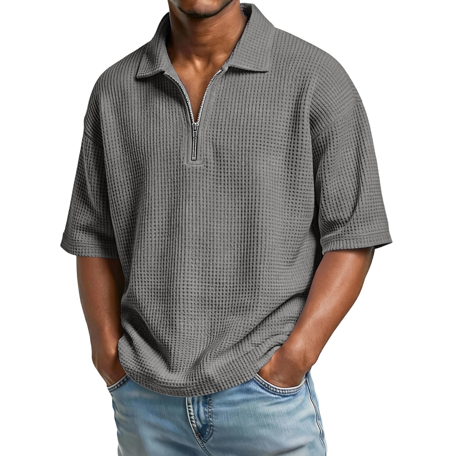Raffaele Kensington | Textured Zip Collar Polo Shirt For Men
