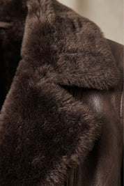 Harriet Bramley | Shearling-Collar Leather Jacket in Rich Brown