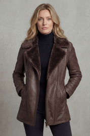 Harriet Bramley | Shearling-Collar Leather Jacket in Rich Brown