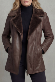 Harriet Bramley | Shearling-Collar Leather Jacket in Rich Brown