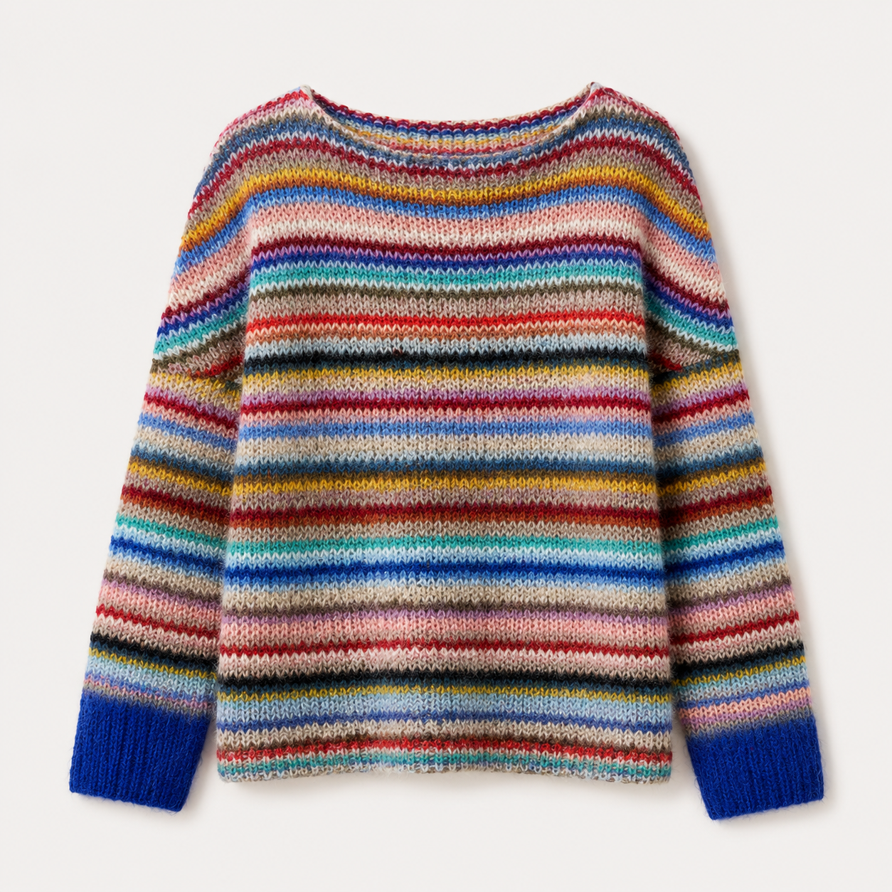Rosalie Clarke | Rainbow Stripe Knit Sweater with Contrast Cuffs