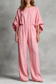 Penelope Ashworth | Rosaline Linen Wide-Leg Jumpsuit in Blush Pink