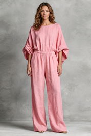 Penelope Ashworth | Rosaline Linen Wide-Leg Jumpsuit in Blush Pink
