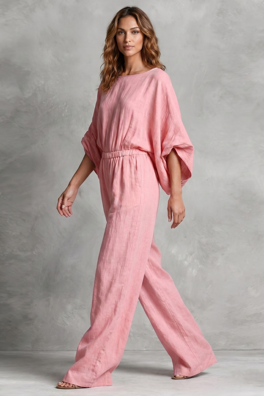 Penelope Ashworth | Rosaline Linen Wide-Leg Jumpsuit in Blush Pink