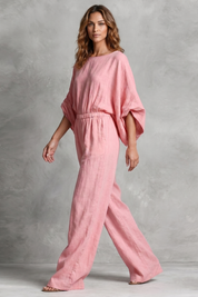 Penelope Ashworth | Rosaline Linen Wide-Leg Jumpsuit in Blush Pink