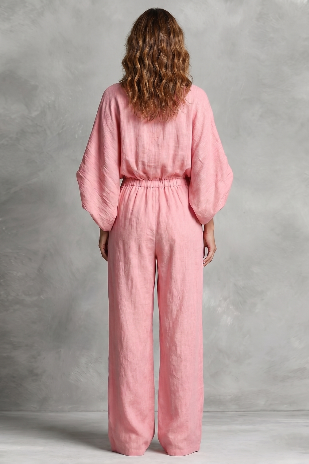 Penelope Ashworth | Rosaline Linen Wide-Leg Jumpsuit in Blush Pink