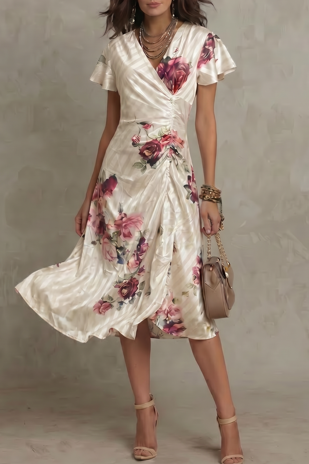 Felicity Drummond | Rosavienne Satin Floral Midi Dress