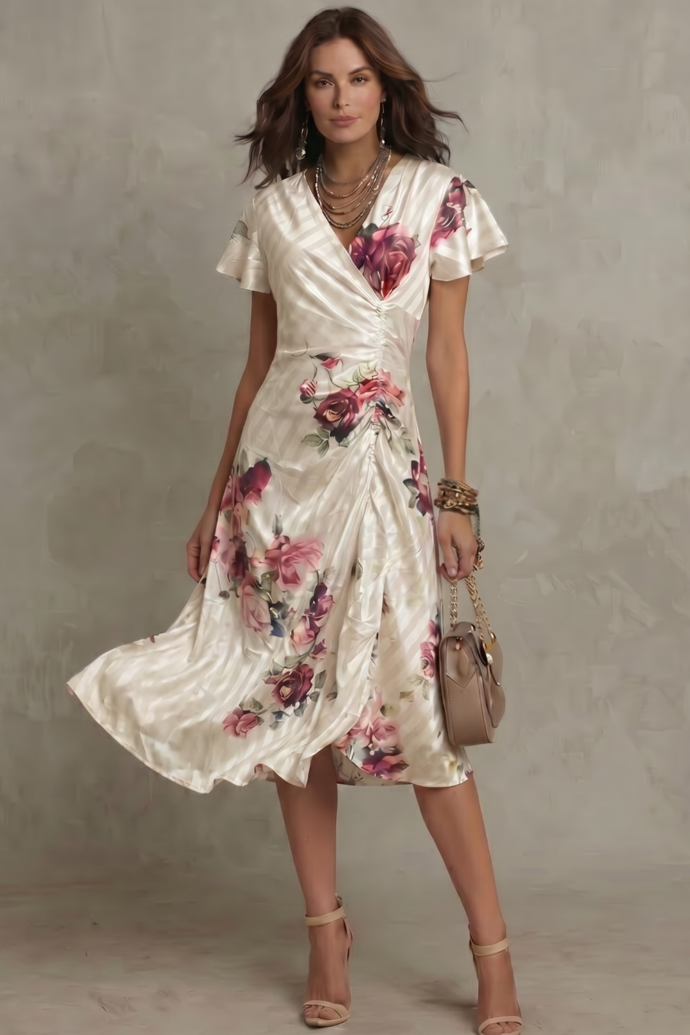 Felicity Drummond | Rosavienne Satin Floral Midi Dress