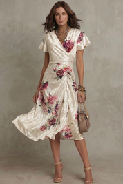 Felicity Drummond | Rosavienne Satin Floral Midi Dress
