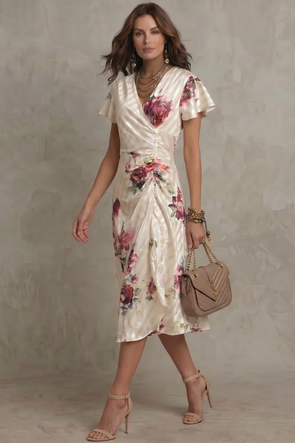 Felicity Drummond | Rosavienne Satin Floral Midi Dress